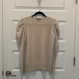 Neiman Marcus Crewneck Puff- Sleeve Cashmere Sweater